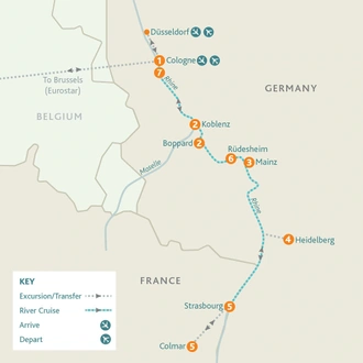 tourhub | Riviera Travel | Rhine, Strasbourg and Heidelberg River Cruise - MS Emily Brontë | Tour Map